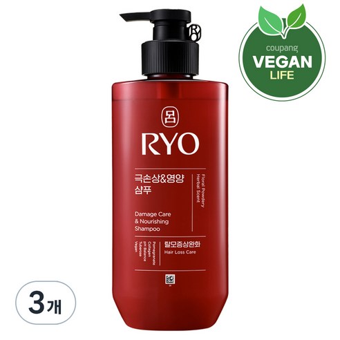 려 함빛 극손상 & 영양 샴푸 탈모증상완화 플로럴 파우더리향, 480ml, 3개