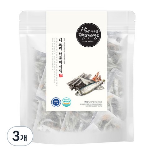 해통령 국물 내기 비법 디포리 해물다시팩, 90g, 3개