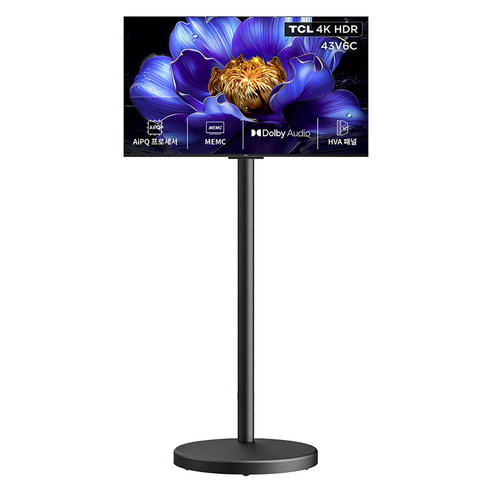 TCL 4K HDR Google TV + 이동식 TV 스탠드 세트, 109cm(43인치), 43V6C(블랙), 스탠드형, 고객직접설치