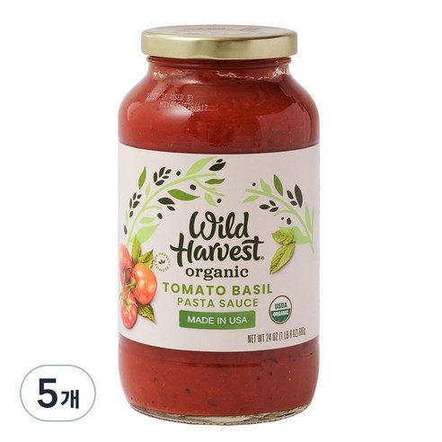 와일드하베스트 유기농 토마토 바질 파스타 소스, 680g, 5개