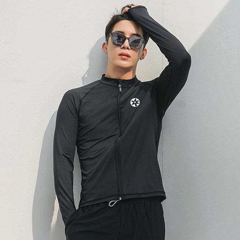 에이치머스 남성용 아케르나르 집업 래쉬가드 상의, 블랙