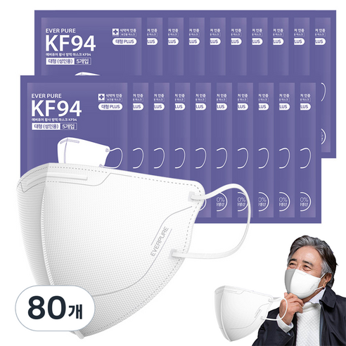 리벤스 에버퓨어 새부리형 황사방역마스크 특대형 KF94, 5개입, 80개, 화이트