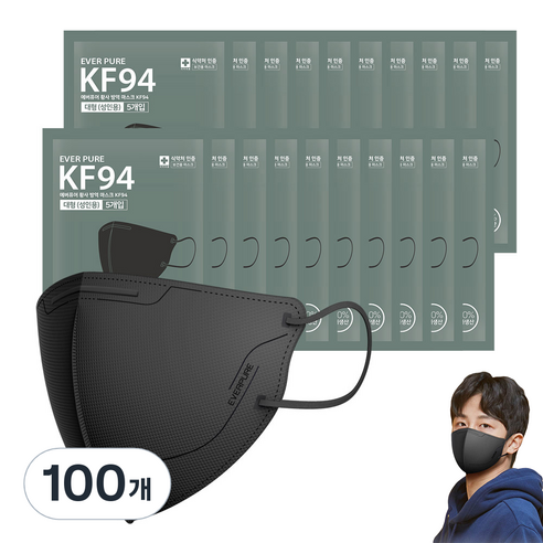 리벤스 에버퓨어 황사방역 마스크 대형 KF94, 블랙, 100개, 5개입