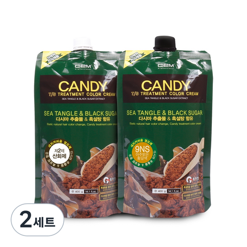 C2M 캔디 티에스 트리트먼트 칼라 크림 염모제 1제 400ml + 2제 400ml, 아주 밝은 황갈색(9NS), 2세트