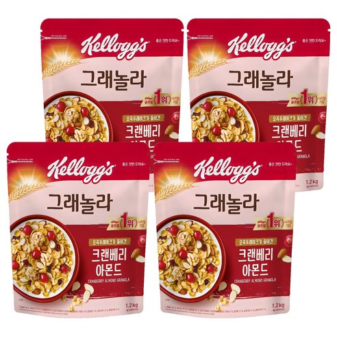켈로그 크랜베리 아몬드 그래놀라 시리얼, 1.2kg, 4개