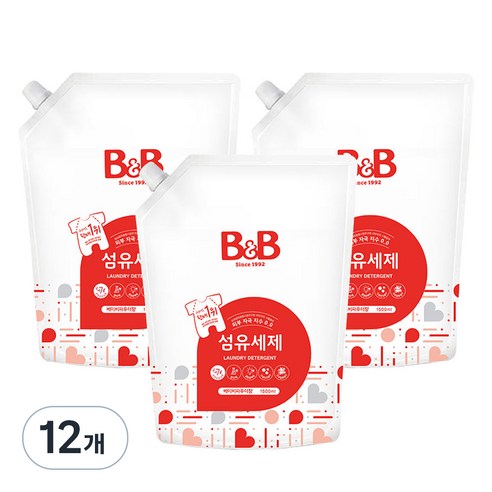 비앤비 섬유세제 베이비파우더향 리필, 1.5L, 12개