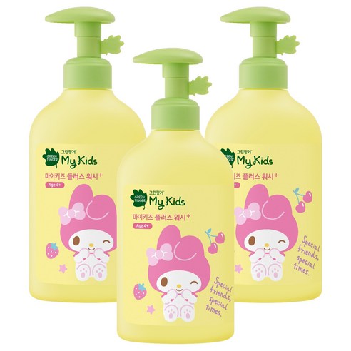 그린핑거 마이키즈 플러스 산리오 저자극 바디워시 복숭아향, 320ml, 3개
