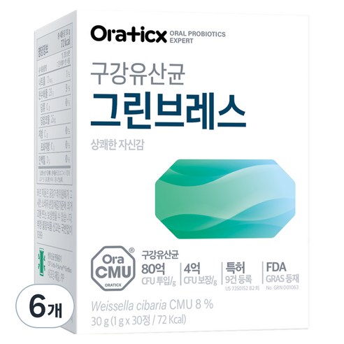오라틱스 그린브레스 유산균, 30정, 6개