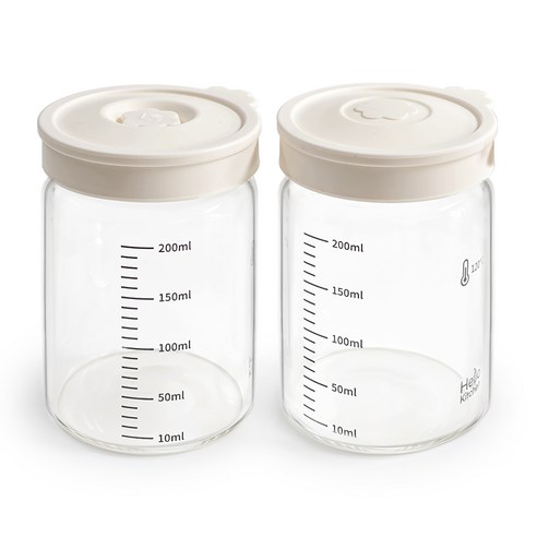 헬로키친 내열유리 실리콘캡 눈금 유리병, 2개, 200ml