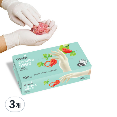 오런 라텍스 위생장갑 L, 대(L), 3개