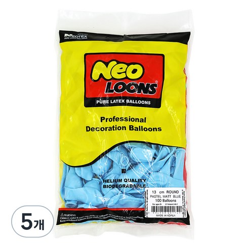 네오텍스 네오룬즈 파스텔 매트 라운드 풍선 13cm 100p, 매트 블루, 5개