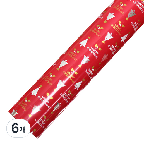 크리스마스 비닐 증착롤 포장지 53cm x 17m, 골드트리 레드, 6개