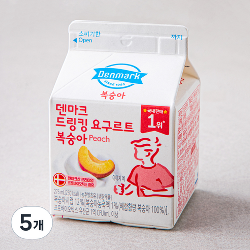 덴마크 드링킹 요구르트 복숭아, 275ml, 1개입, 5개