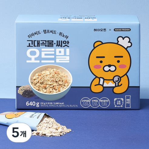 헤이오트 카카오프렌즈 고대곡물 씨앗 오트밀 20p, 640g, 5개