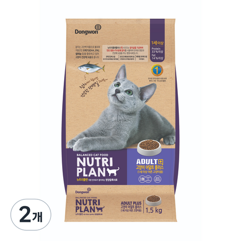 뉴트리플랜 고양이 어덜트 사료, 생선, 1.5kg, 2개