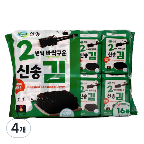 신송 2번씩 바싹 구운김 16p, 64g, 4개