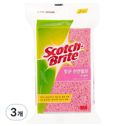 스카치브라이트 항균 천연펄프 수세미, 2개입, 3개