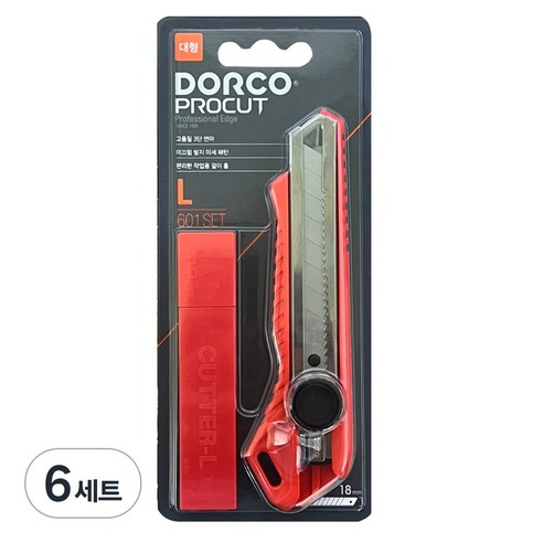 도루코 L601 대형 커터칼 18mm + L날 커터날 10p 세트, 혼합색상, 6세트