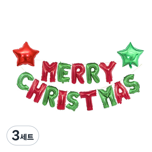 피앤비유니티 크리스마스 자모 풍선 + 별 장식, 혼합색상, 3세트