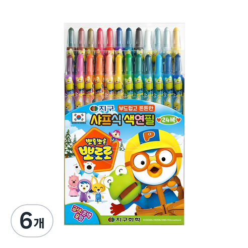 지구화학 뽀롱뽀롱뽀로로 샤프식 색연필, 24색, 6개