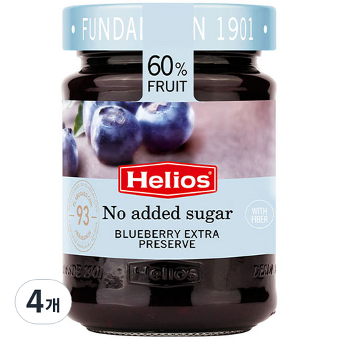 헬리오스 무가당 엑스트라 블루베리잼, 280g, 4개