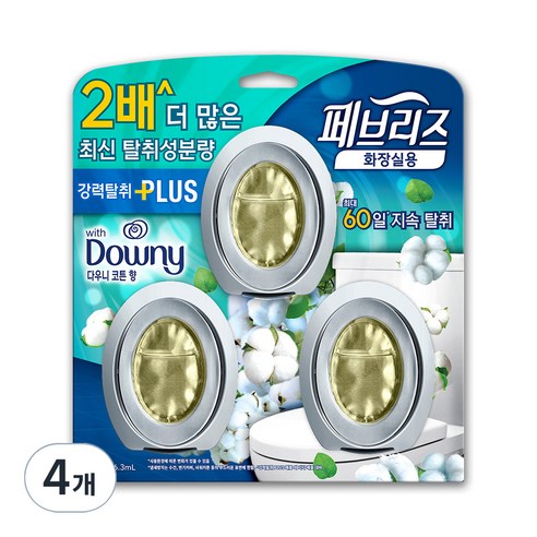 페브리즈 화장실용 비치형 강력탈취 플러스 다우니 클린코튼향 본품 3p, 18.9ml, 4개