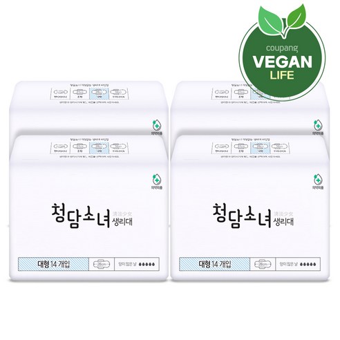 청담소녀 대형 생리대 날개형, 14개입, 4팩