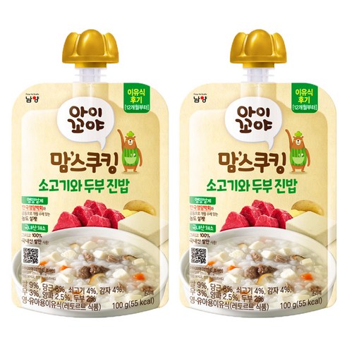 아이꼬야 맘스쿠킹 이유식 개당 중량 × 맛 × 수량, 100g × 소고기와 두부 × 2개 섬네일