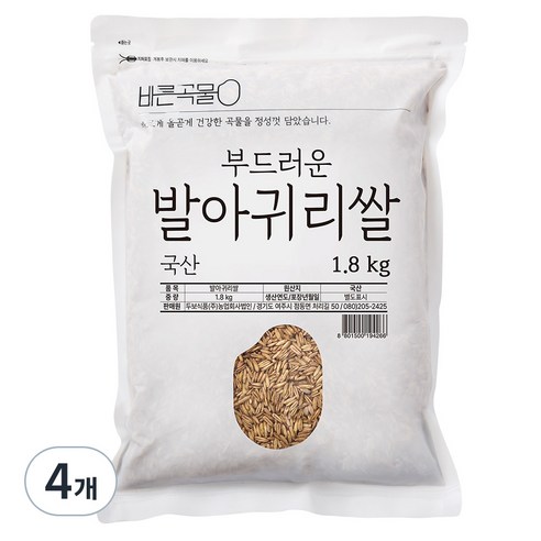 바른곡물 부드러운 국산 발아귀리, 1.8kg, 4개