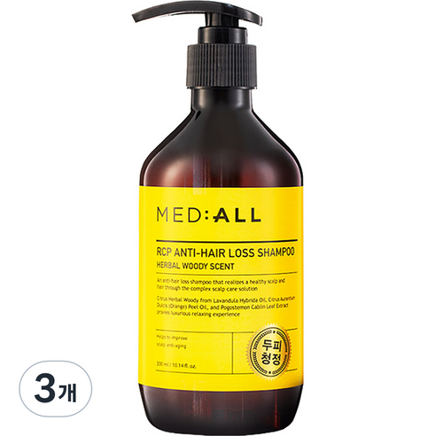 메디올 알시피 안티로스 두피청정 탈모완화 샴푸 우디향, 3개, 300ml