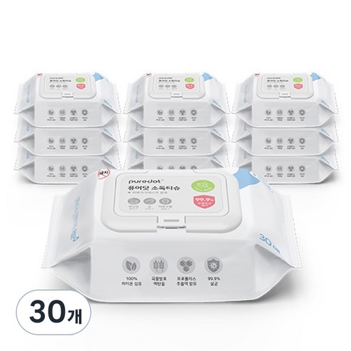 퓨어닷 NEW 소독 물티슈 캡형, 30매, 30개