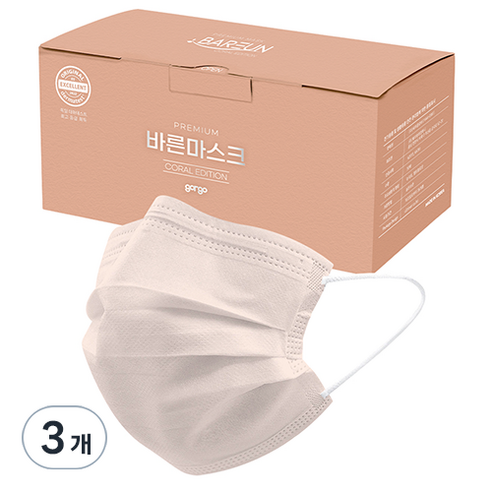 고르고 바른 마스크 대형, 50매입, 3개, 코랄