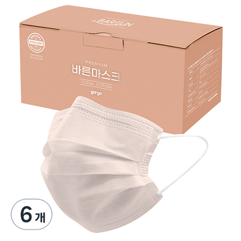 고르고 바른 일회용 마스크 중형 성인용, 50매, 6개, 코랄