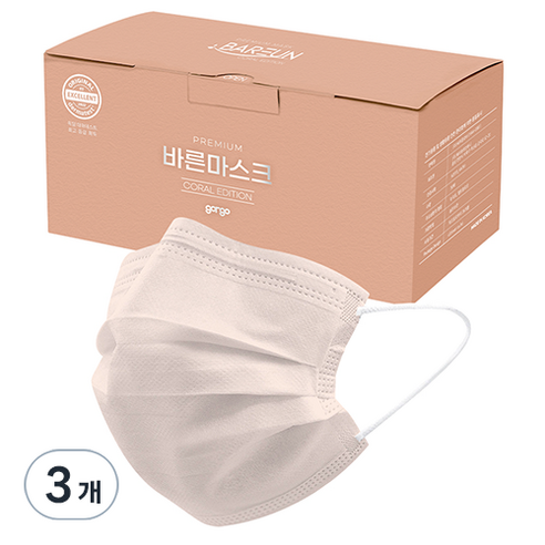 고르고 바른 일회용 마스크 중형 성인용, 50개입, 3개, 코랄