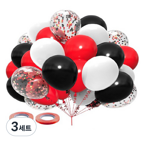 만들하비 컨페티 풍선 세트, 레드블랙, 3세트