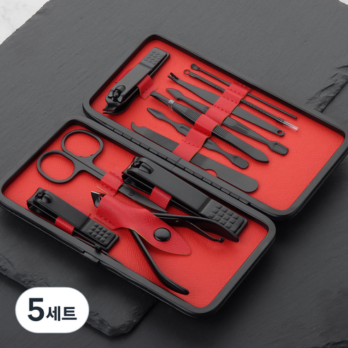 정원전산 손톱깎이 12종 세트 JWN-12B, 블랙, 5세트
