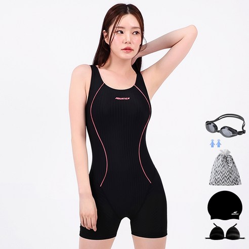 아쿠아티카 여성용 실내 반신 2부 수영복 AQA29361 + 일반용수경 6종세트