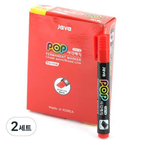 자바펜 POP 사각매직, 빨강, 24개