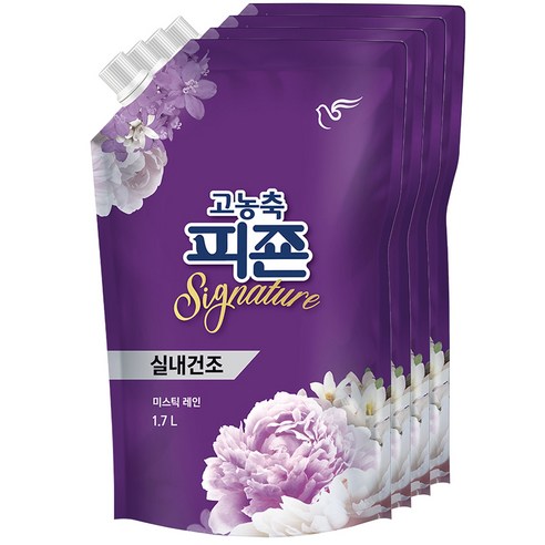 피죤 고농축 시그니처 섬유유연제 미스틱레인 리필, 1.7L, 4개
