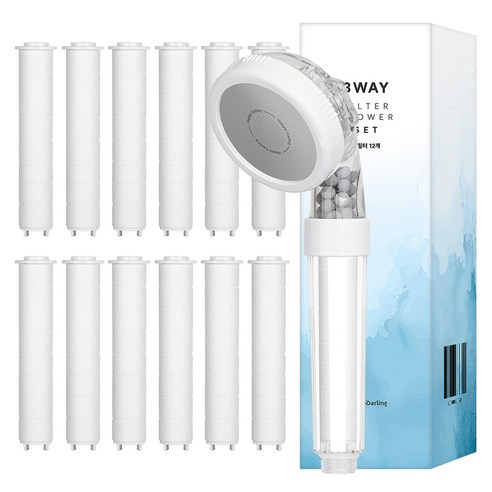 해피달링 수압 조절 3WAY 필터 샤워기 + 필터 12p 세트, 화이트, 1개