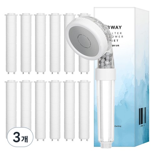 해피달링 수압 조절 3WAY 필터 샤워기 + 필터 12p 세트, 3개, 화이트