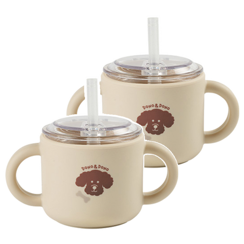 도노도노 맘마존 유아용 실리콘 빨대컵 150ml, 2개, 퍼피아이보리