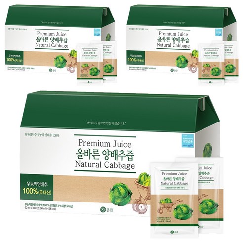 올즙 올바른 양배추즙, 2.7L, 3개