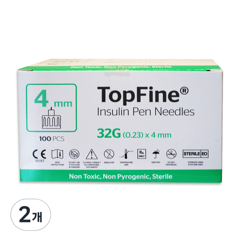 TopFine 인슐린 펜니들 32G 4mm, 100개입, 2개