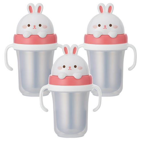 에디슨 프렌즈 흘림방지 이중 스텐 빨대컵2 300ml, 3개, 흰토끼