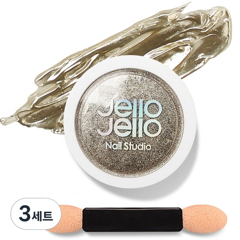 젤로젤로 젤네일 아트 엣지빔 미러 파우더 글리터 + 브러쉬 세트, 3세트, JP01 샴페인골드(글리터)