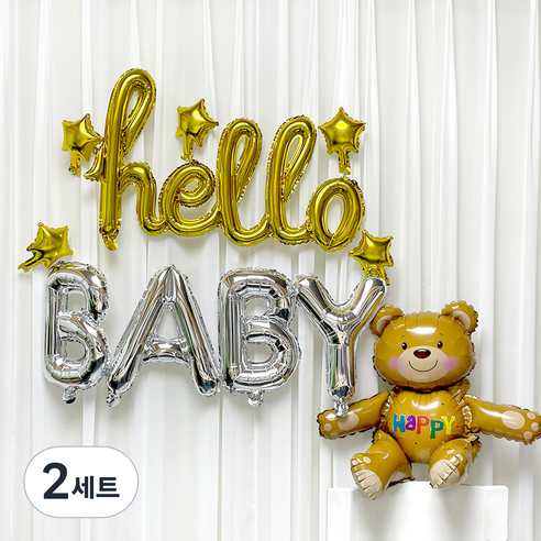 올댓파티 베이비샤워 풍선 올인원세트, 골드, 2세트