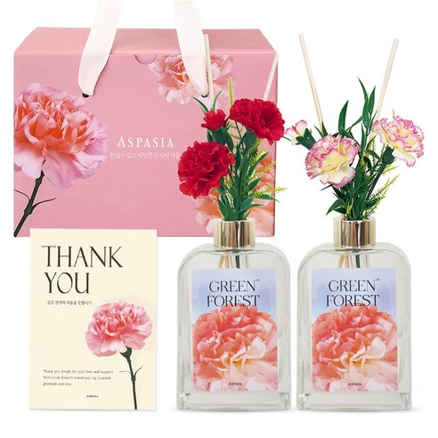 아스파시아 카네이션 디퓨저 핑크 200ml + 레드 200ml 선물세트, 1세트, 그린포레스트