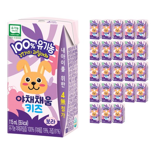 남양유업 야채채움 주스 키즈 115ml, 보라(포도), 24개