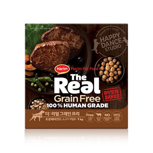 하림 펫푸드 어덜트 소고기 더리얼 그레인프리 오븐베이크드 강아지 사료, 1kg